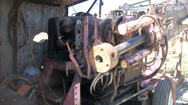 Used Longyear Diamond Drill. Model: 38 with Manual Chuck, Skid Shack, Ford Diesel Drive, 25 ft. Tower, Wireline, Bean Royal 420 Pump. Accessories for Complete Package Available, Including Rods, Casing, Tooling, Dozer, and More.