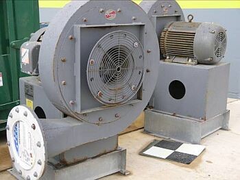 Hartzell high pressure blowers. Model 07T-235-PBS2. 4261 CFM SP(in W.C.) 36. Driven by a 40hp 230/460 volt 3450 rpm motor. Located in San Atonio, Texas.