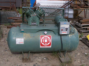 Gardner Denver V-Belt Drive Compressor. Model# ASDCAD. 5 HP 208-230/460 V - 1740 HP Motor. 2 Stage V Type Cast Iron Compressor Head.