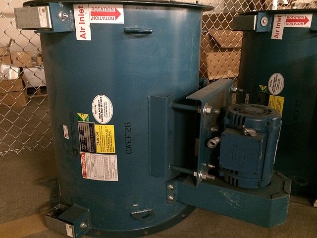 24 inch dia. Twin City Fan & Blower company ventilation fans. Model 182 TSL. Belt drive motor.