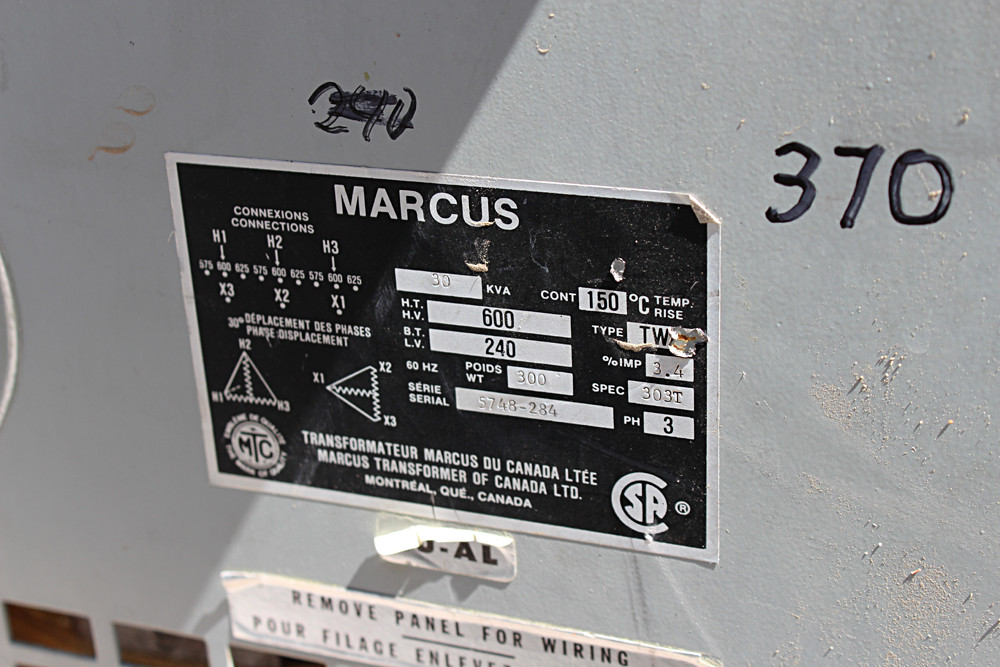30 KVA 600 - 240 volt 3 phase MarcusTransformer For sale