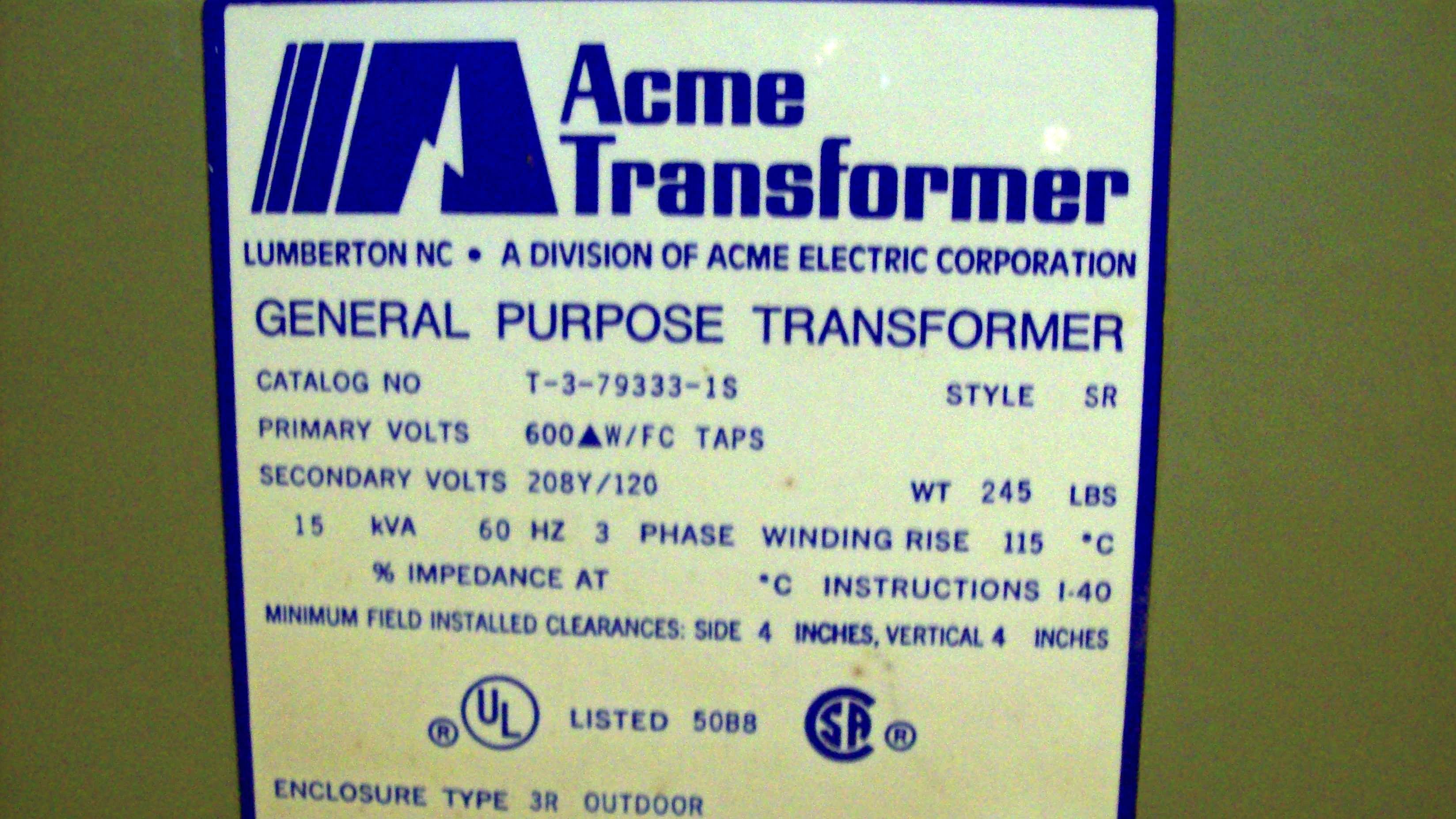 15 KVA Acme Transformer for Sale