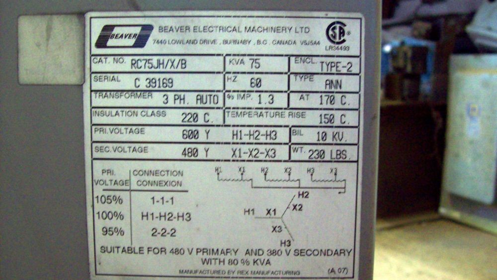 75 KVA Beaver Transformer for Sale