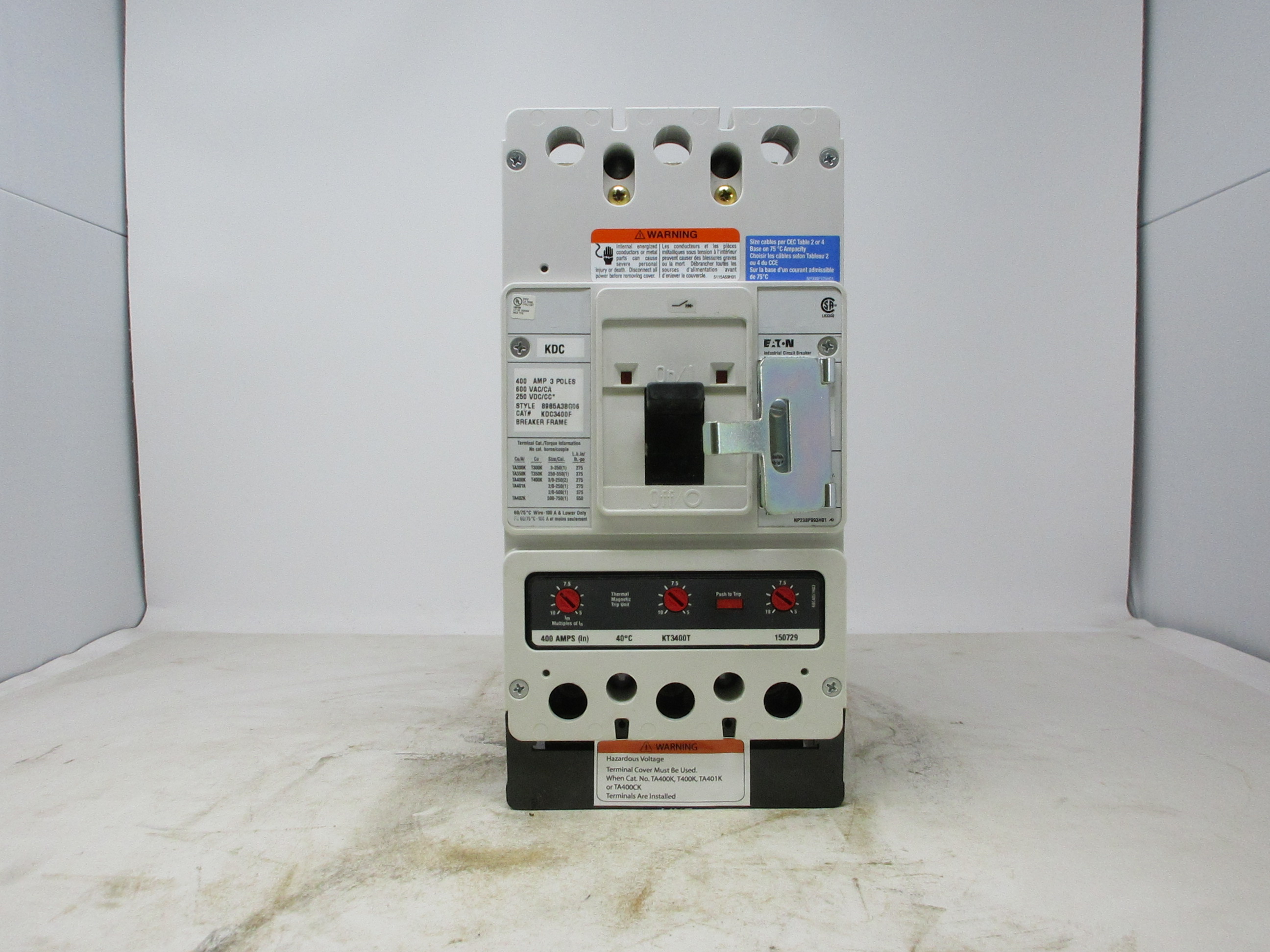 Disjoncteur EATON KDC 400 A, 3 pôles