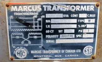 5 KVA 480 - 120/240 Single Phase Indoor Dry Marcus Transformer For Sale